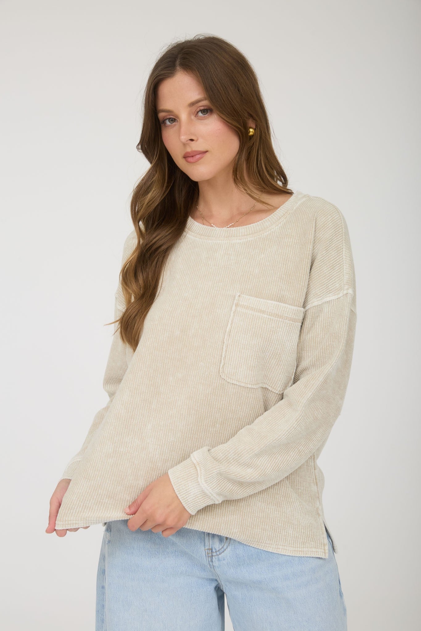 Washed Long Sleeve Ribbed Top