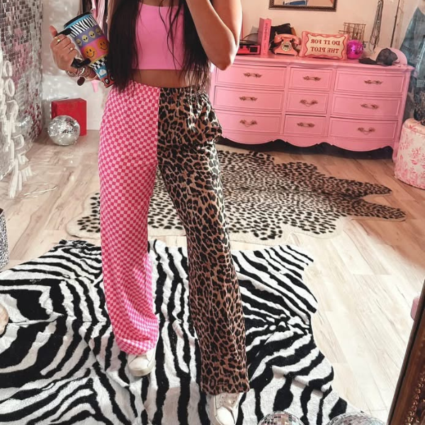 Split Decisions Joggers Leopard Print and Pink Checkered