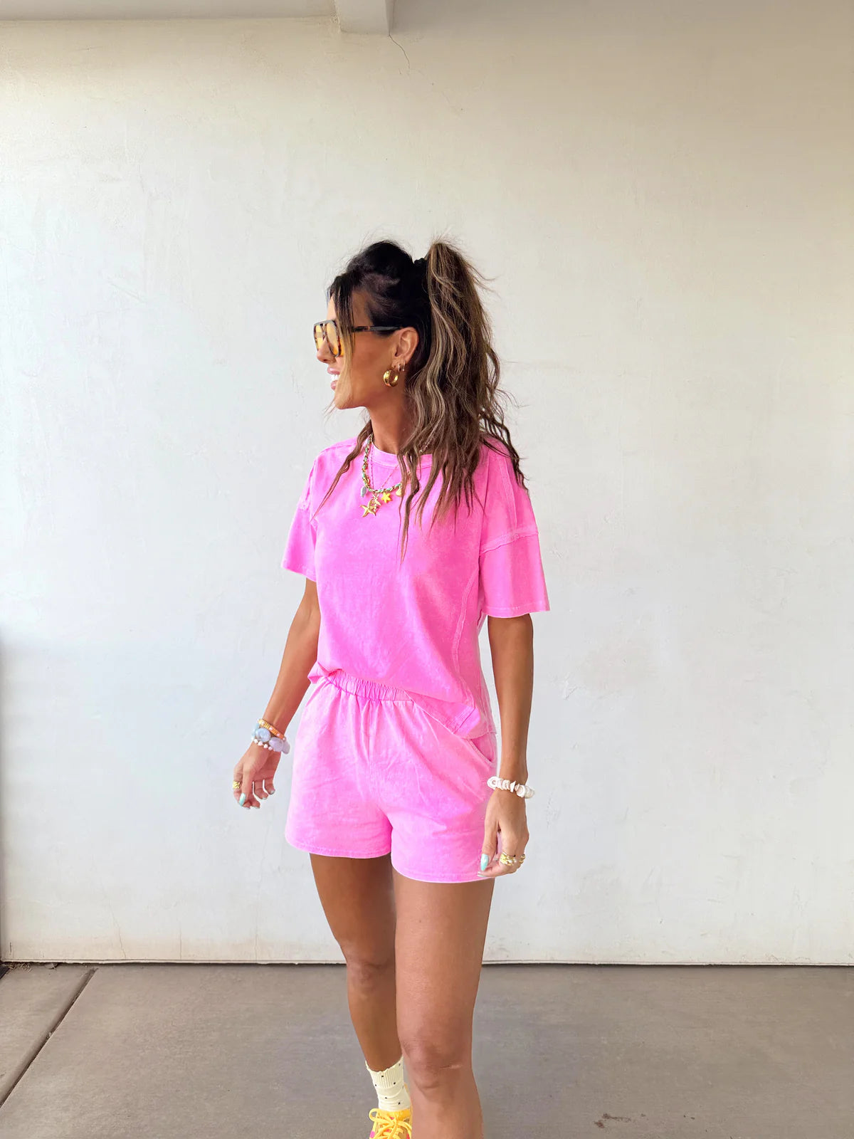 Hot Pink Acid Wash Set