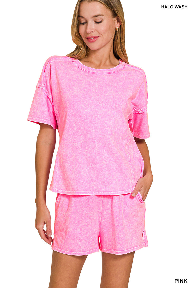 Hot Pink Acid Wash Set