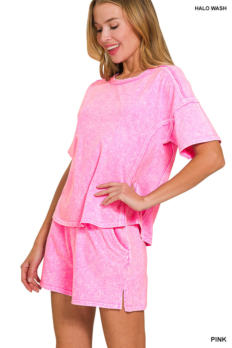 Hot Pink Acid Wash Set