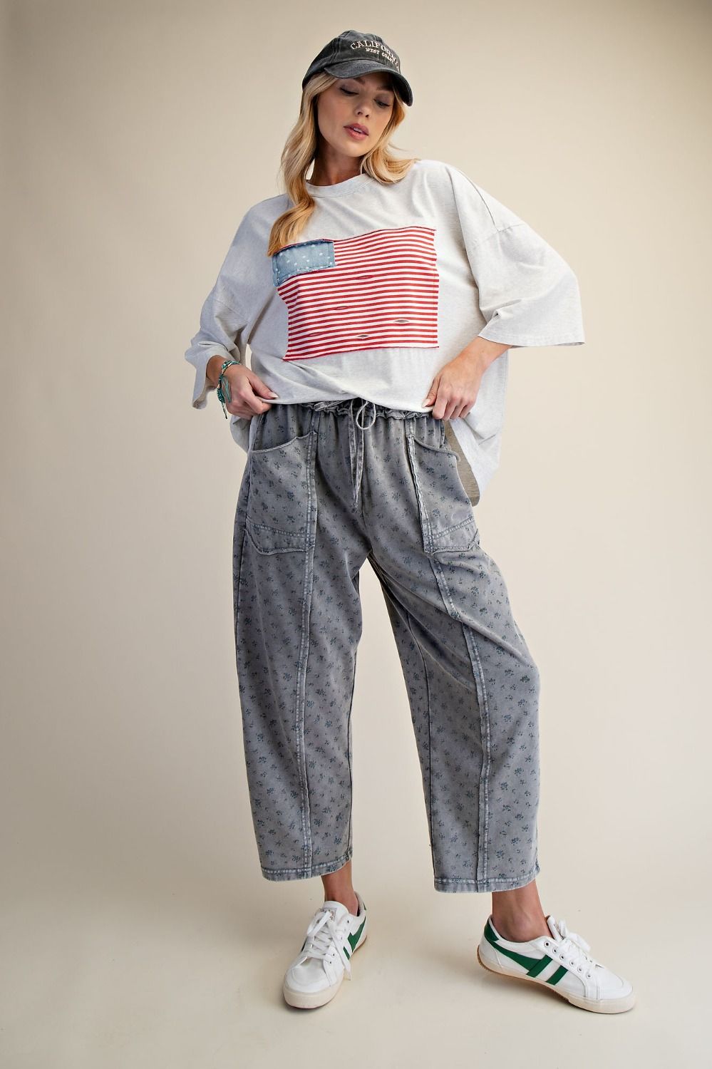 Ditsy Printed Washed Terry Pants